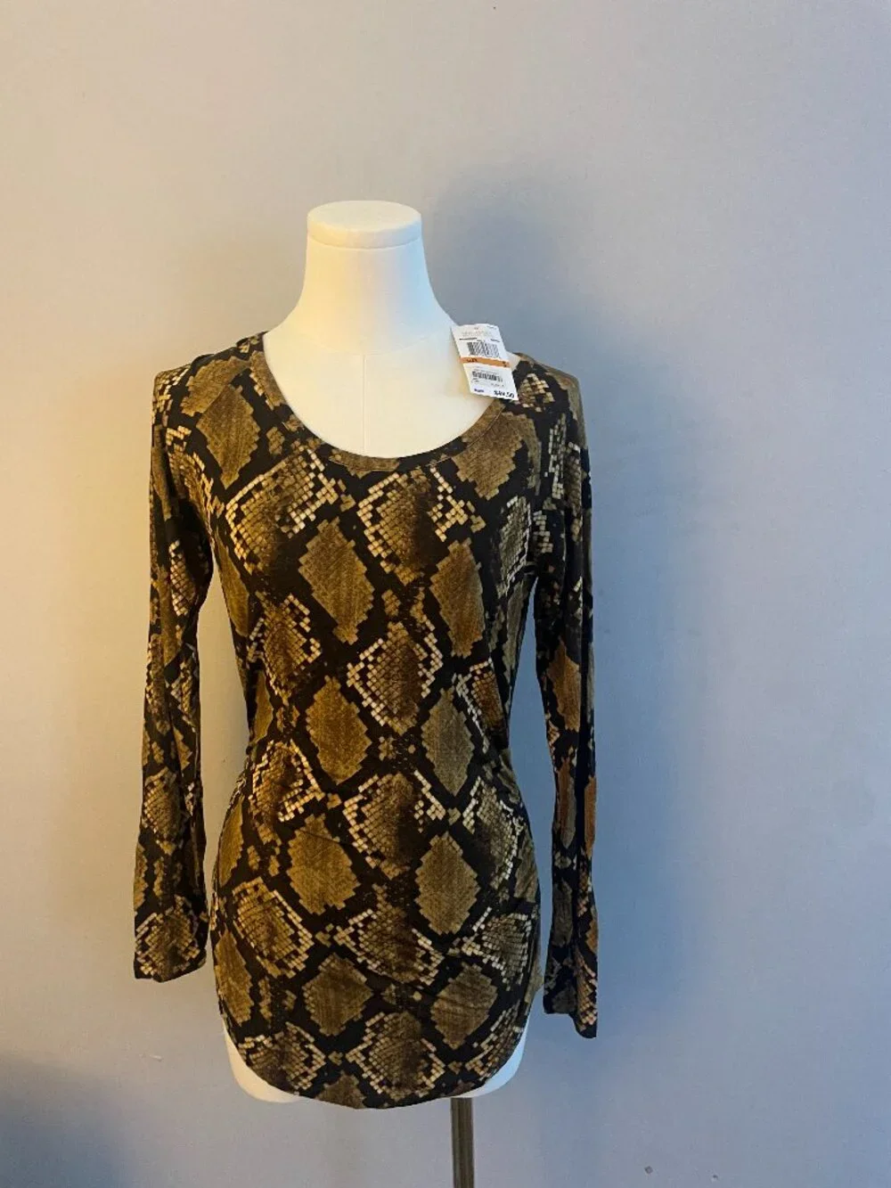 NWT Michael Kors Brown Ruched Long Sleeve Top Size S